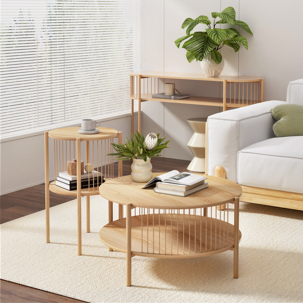 Artiss Coffee Table 2 Tier Round Wood Furniture > Living Room > Coffee Tables