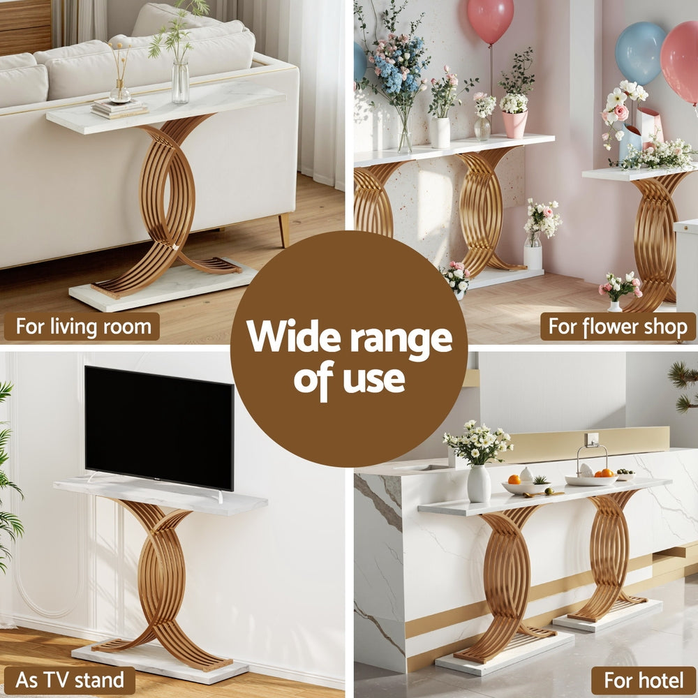 Artiss Console Table Marble Effect White&Gold - Furniture > Living Room > Side Tables