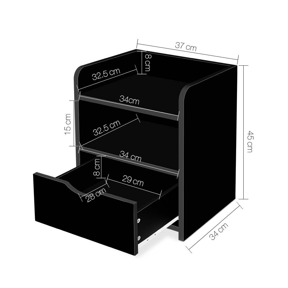 Artiss Bedside Table 1 Drawer with Shelf - FARA Black - Furniture > Bedroom > Bedside Tables