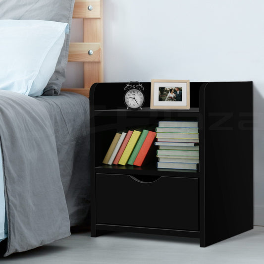 Bedside Table 1 Drawer with Shelf - FARA Black - Furniture > Bedroom > Bedside Tables