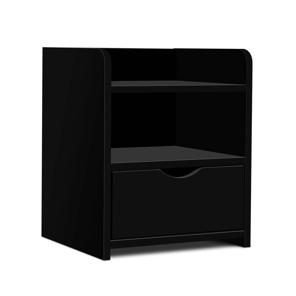 Artiss Bedside Table 1 Drawer with Shelf - FARA Black - Furniture > Bedroom > Bedside Tables