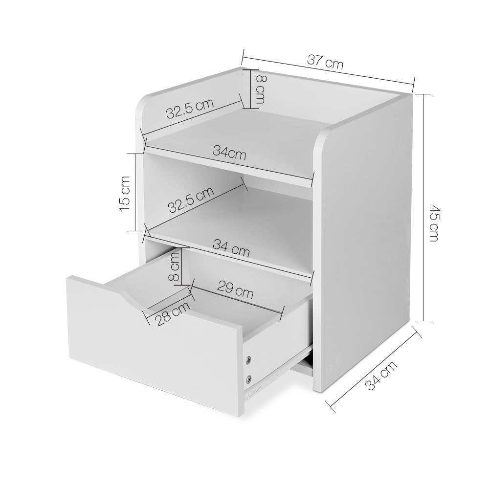 Artiss Bedside Table 1 Drawer with Shelf - FARA White - Furniture > Bedroom > Bedside Tables