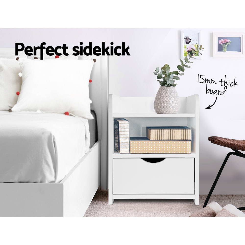 Artiss Bedside Table 1 Drawer with Shelf - FARA White - Furniture > Bedroom > Bedside Tables