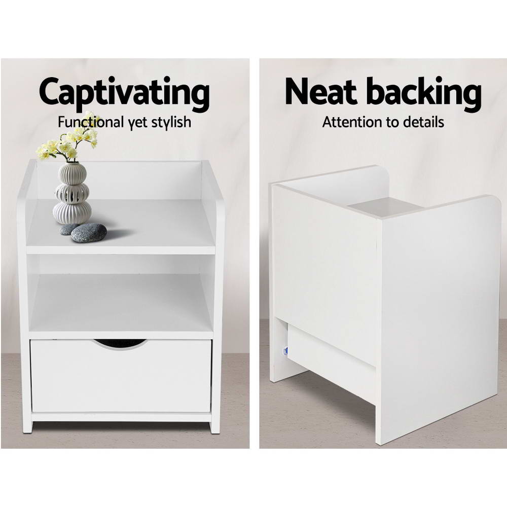 Artiss Bedside Table 1 Drawer with Shelf - FARA White - Furniture > Bedroom > Bedside Tables