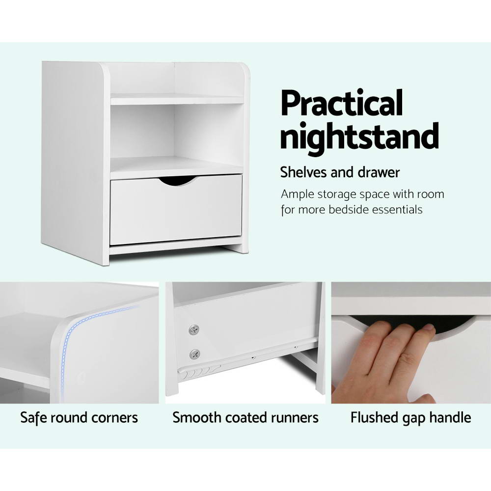 Artiss Bedside Table 1 Drawer with Shelf - FARA White - Furniture > Bedroom > Bedside Tables