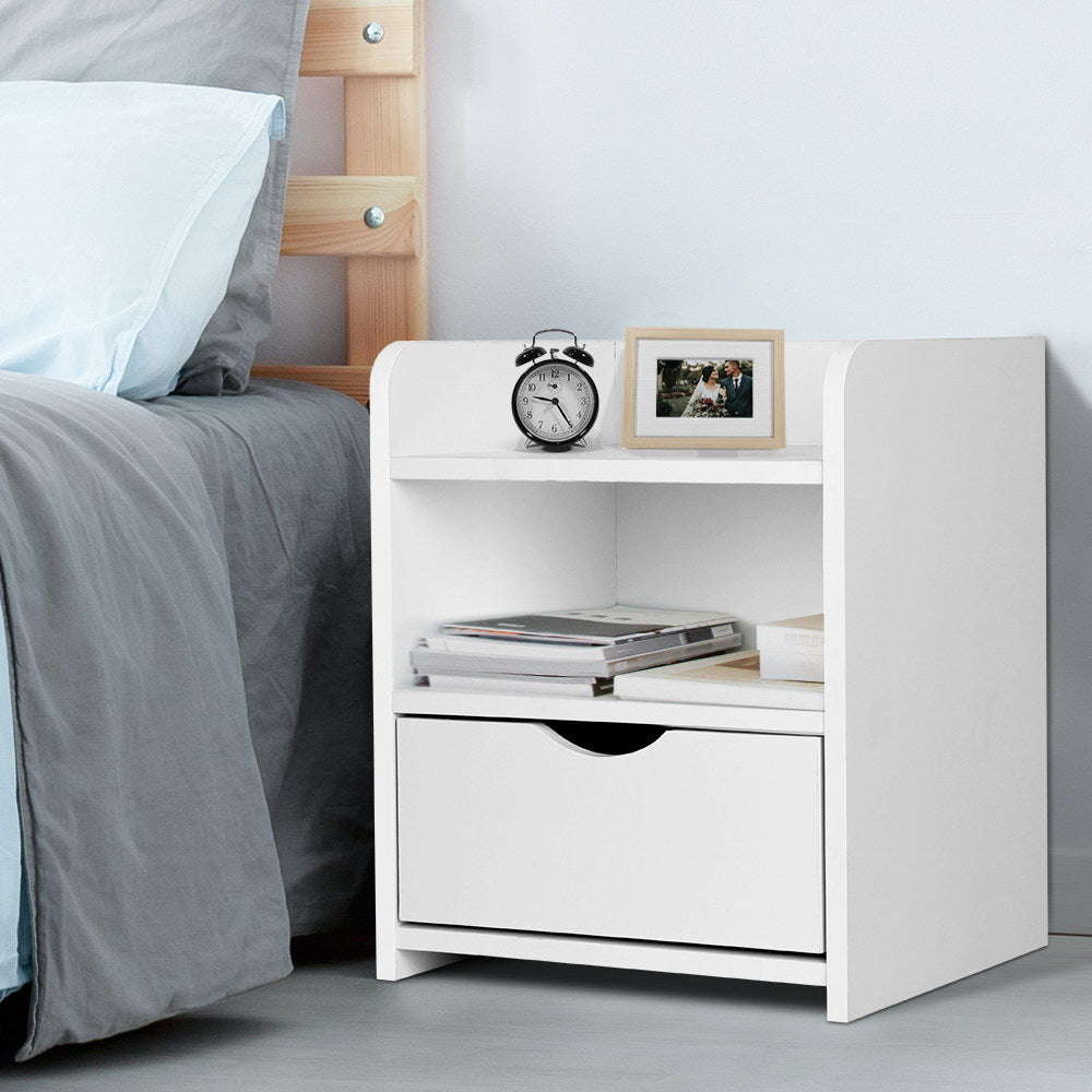 Artiss Bedside Table 1 Drawer with Shelf - FARA White - Furniture > Bedroom > Bedside Tables