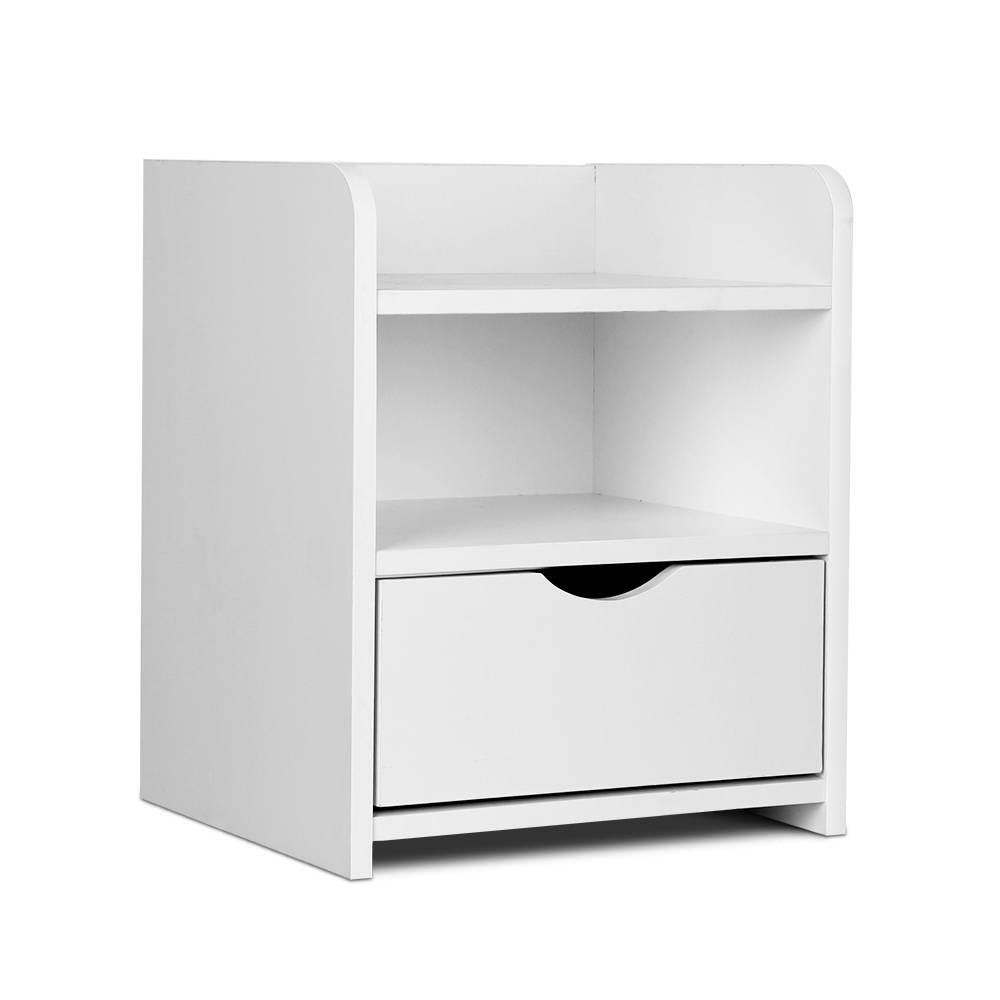 Artiss Bedside Table 1 Drawer with Shelf - FARA White - Furniture > Bedroom > Bedside Tables