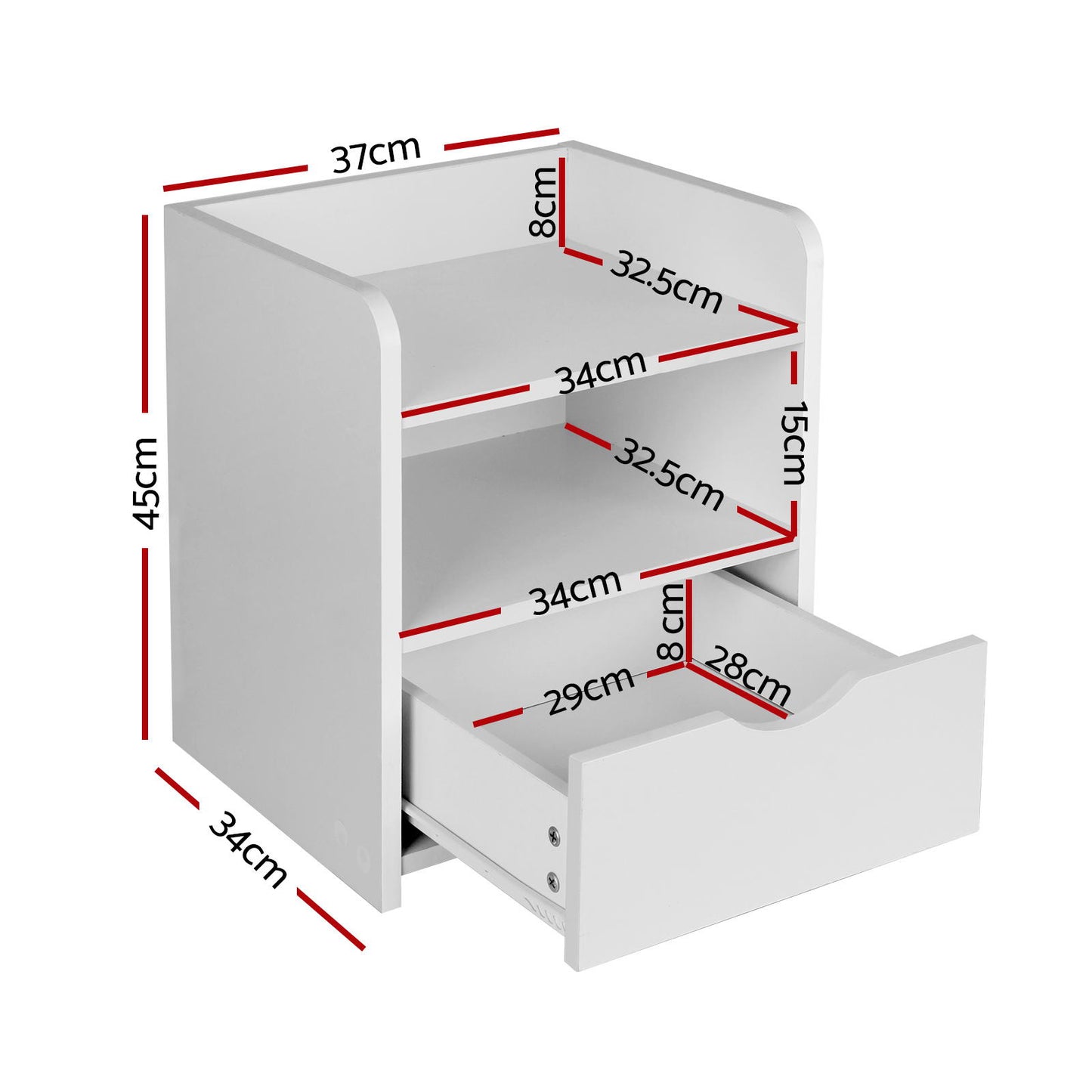 Artiss 2X Bedside Table 1 Drawer with Shelf - FARA White - Furniture > Bedroom > Bedside Tables