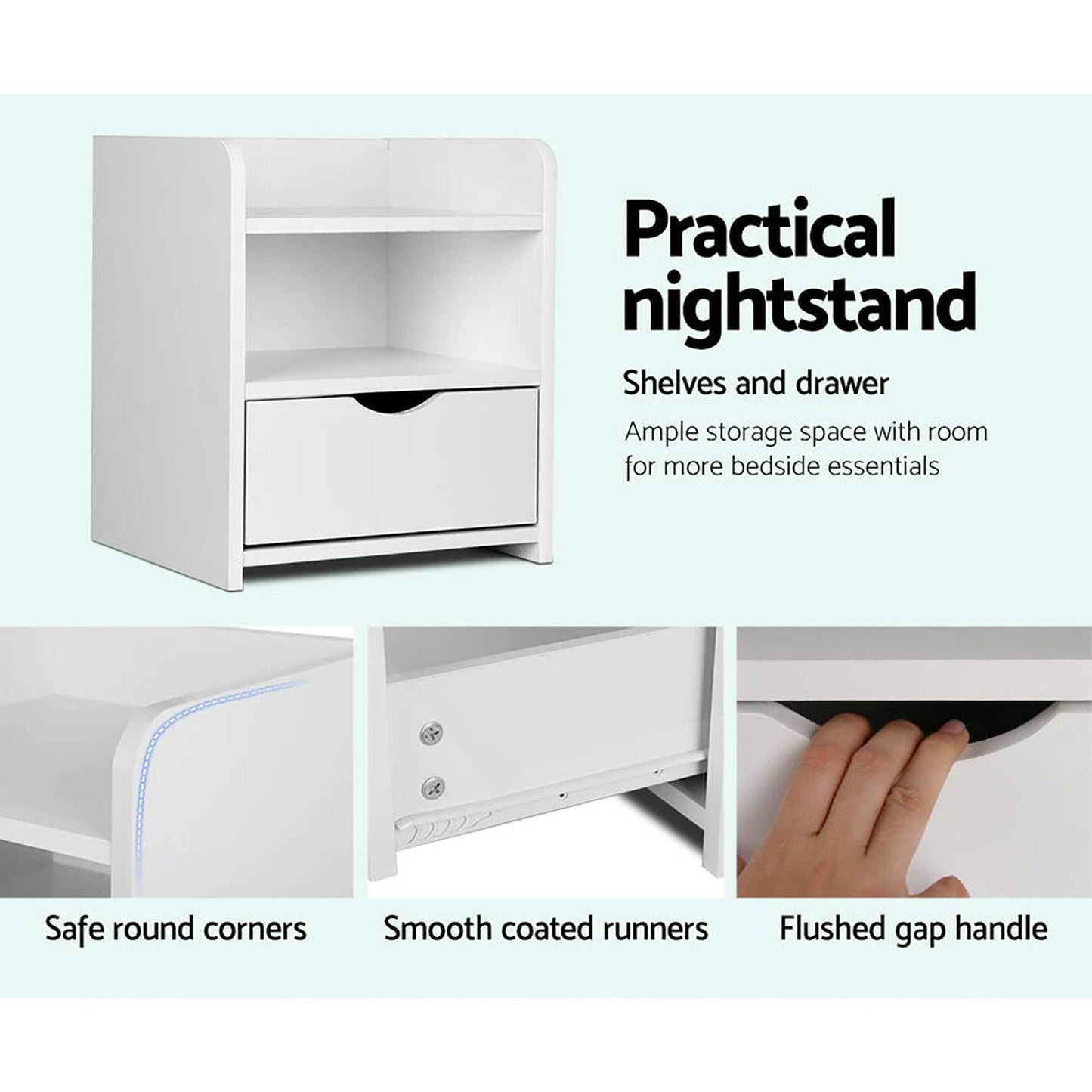 Artiss 2X Bedside Table 1 Drawer with Shelf - FARA White - Furniture > Bedroom > Bedside Tables