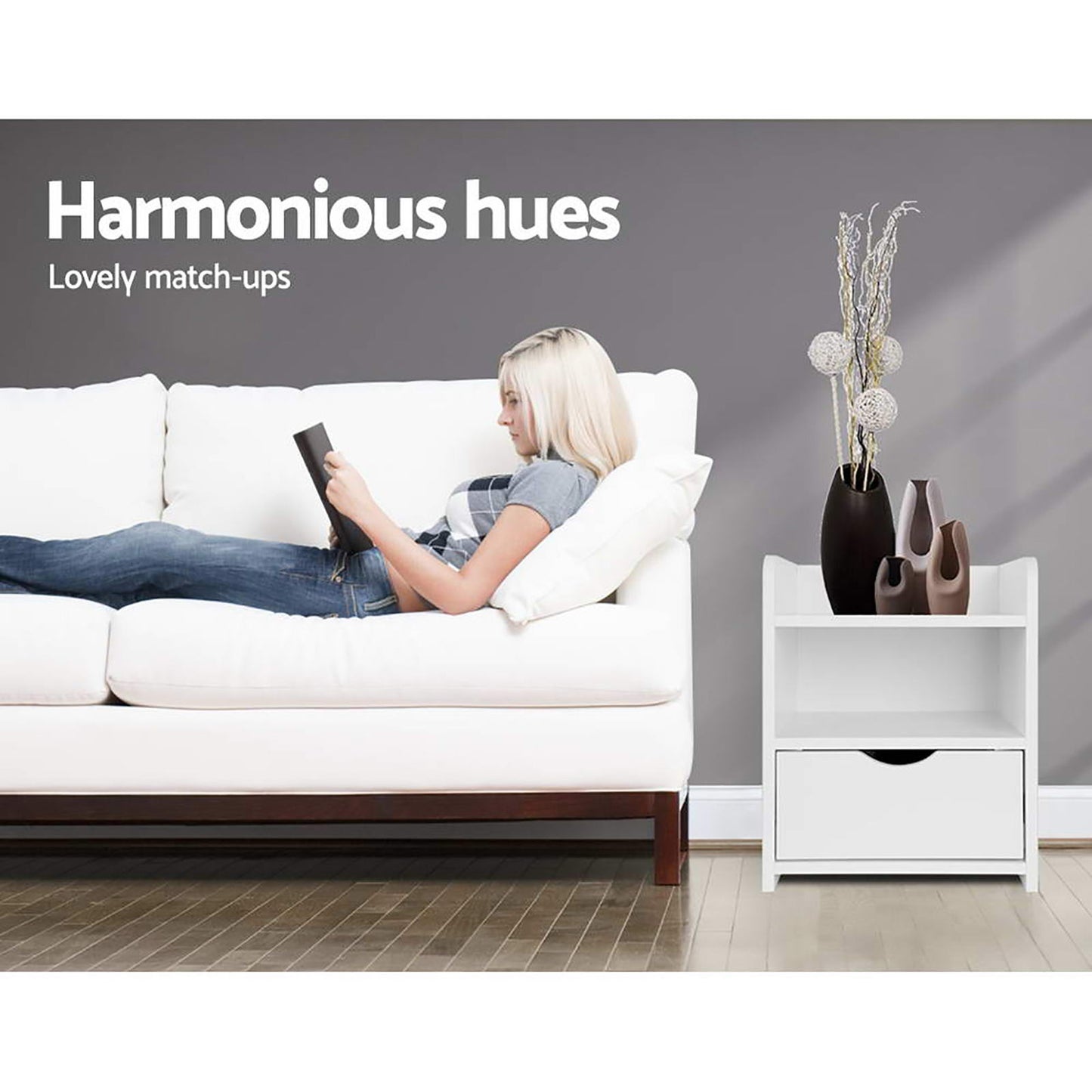 Artiss 2X Bedside Table 1 Drawer with Shelf - FARA White - Furniture > Bedroom > Bedside Tables