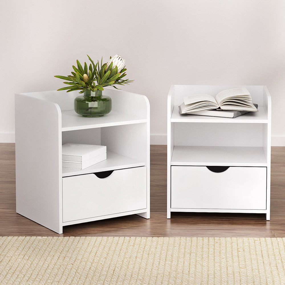 Artiss 2X Bedside Table 1 Drawer with Shelf - FARA White - Furniture > Bedroom > Bedside Tables
