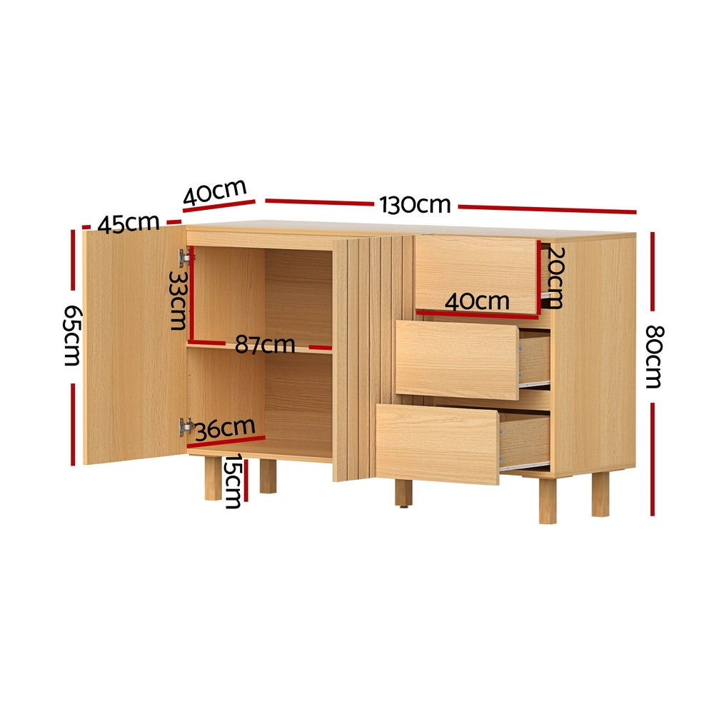 130cm Artiss Buffet Sideboard Cupboard Cabinet Pantry Storage Drawer Pine - Furniture > Dining > Buffets & Sideboards