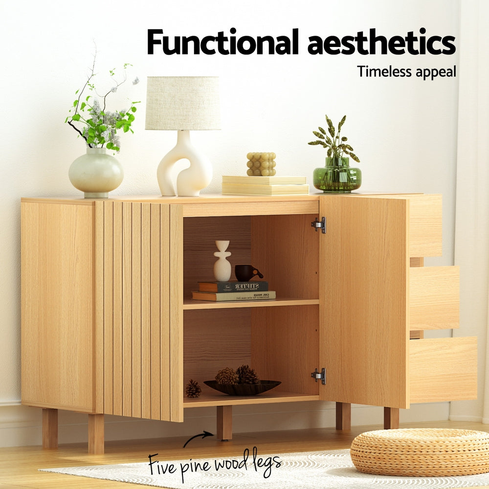 130cm Artiss Buffet Sideboard Cupboard Cabinet Pantry Storage Drawer Pine - Furniture > Dining > Buffets & Sideboards