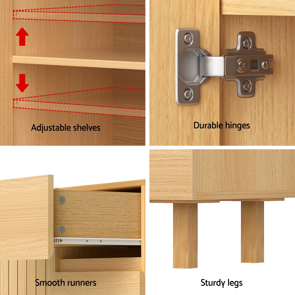 130cm Artiss Buffet Sideboard Cupboard Cabinet Pantry Storage Drawer Pine - Furniture > Dining > Buffets & Sideboards