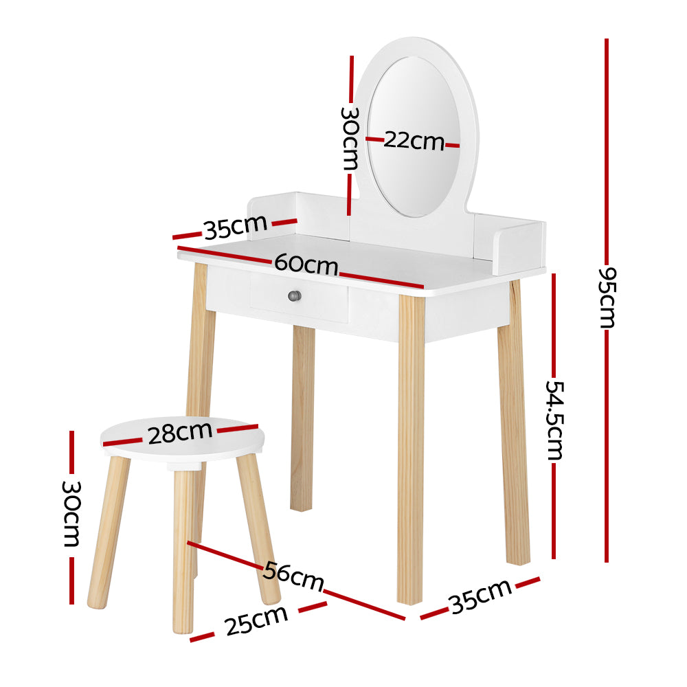 Keezi Kids Dressing Table Chair Set Wooden Leg Vanity Makeup Drawer Mirror Baby & Kids > Kid’s Furniture > Kid’s