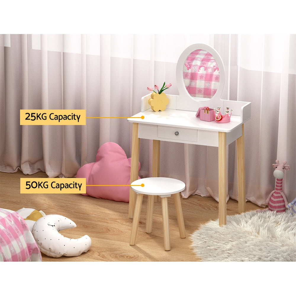 Keezi Kids Dressing Table Chair Set Wooden Leg Vanity Makeup Drawer Mirror Baby & Kids > Kid’s Furniture > Kid’s