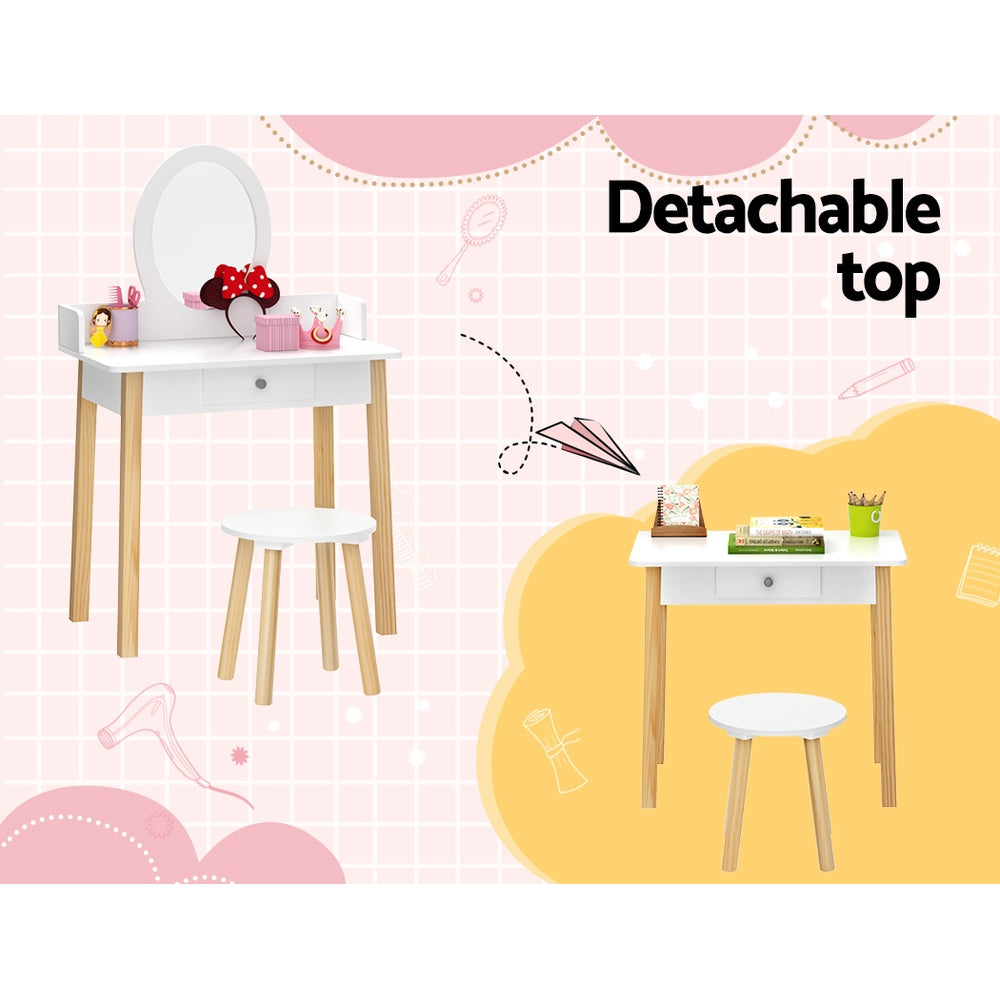 Keezi Kids Dressing Table Chair Set Wooden Leg Vanity Makeup Drawer Mirror Baby & Kids > Kid’s Furniture > Kid’s