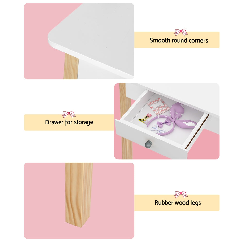 Keezi Kids Dressing Table Chair Set Wooden Leg Vanity Makeup Drawer Mirror Baby & Kids > Kid’s Furniture > Kid’s