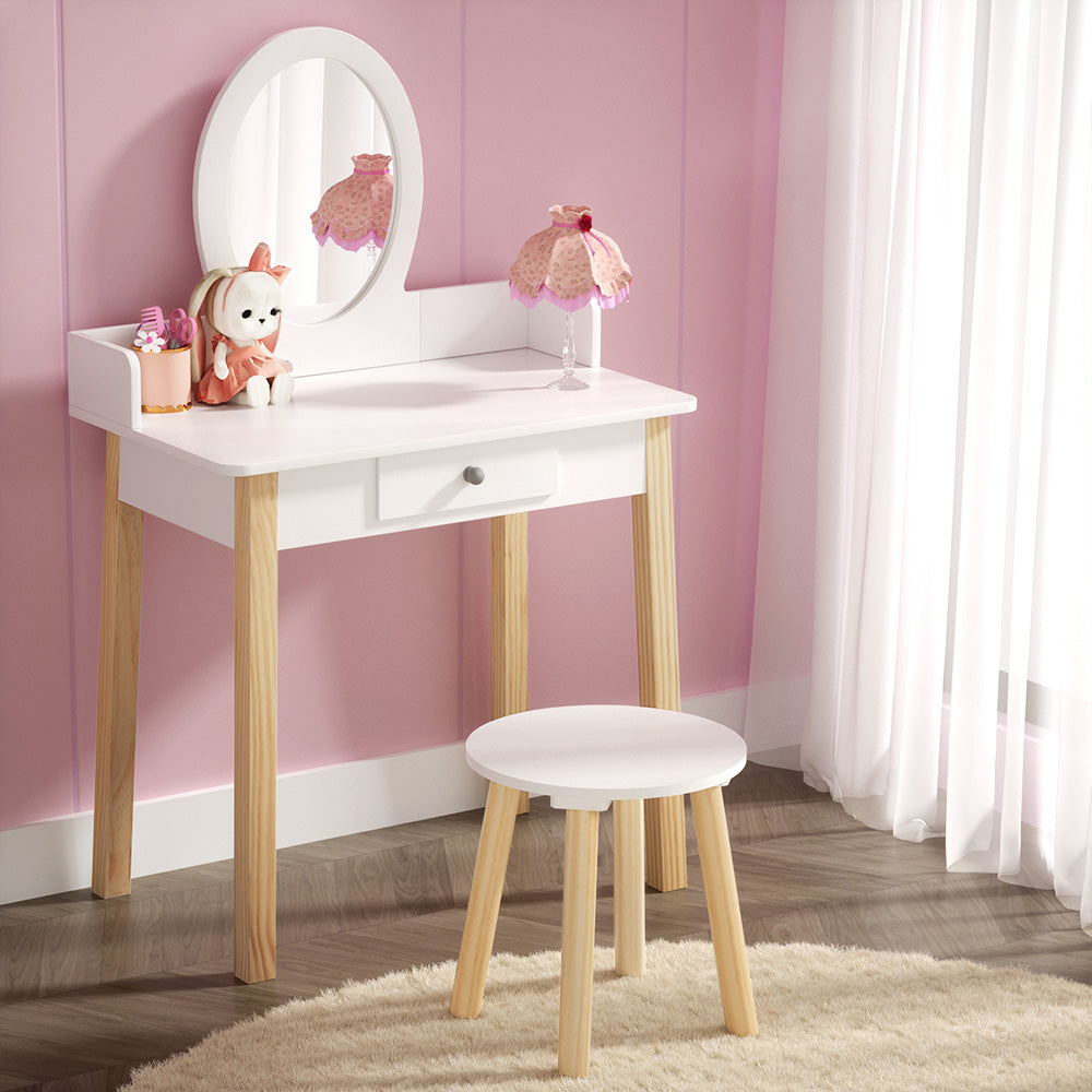 Keezi Kids Dressing Table Chair Set Wooden Leg Vanity Makeup Drawer Mirror Baby & Kids > Kid’s Furniture > Kid’s