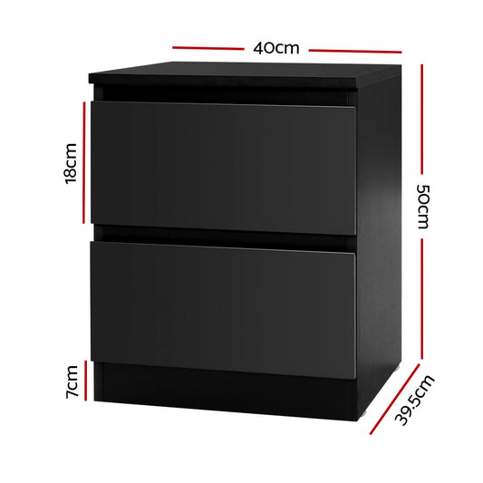 Artiss Bedside Table 2 Drawers PEPE Black Furniture > Bedroom