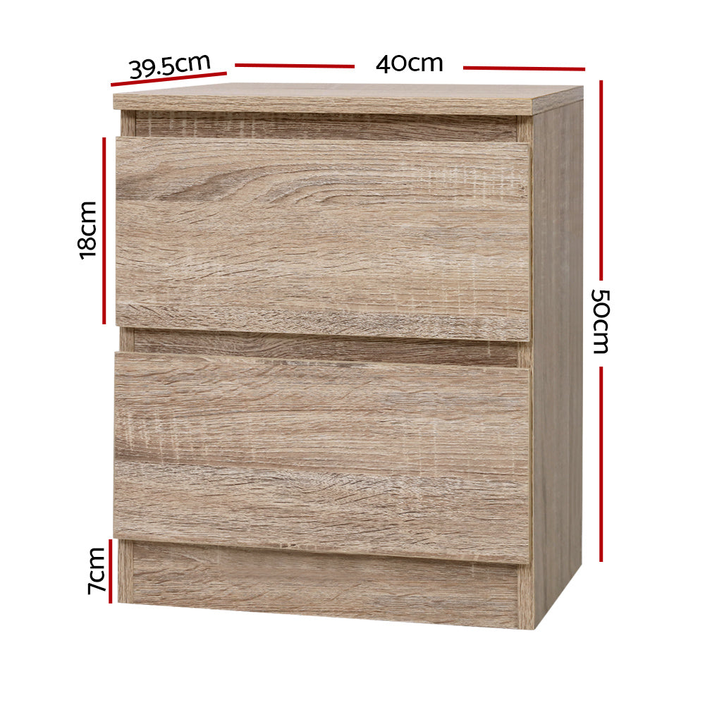 Artiss 2x Bedside Table 2 Drawers - PEPE Oak - Furniture > Bedroom > Bedside Tables
