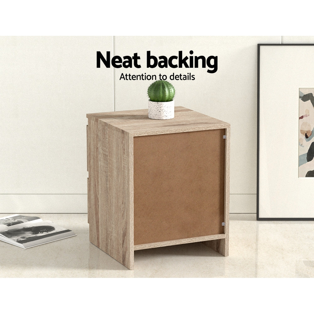 Artiss 2x Bedside Table 2 Drawers - PEPE Oak - Furniture > Bedroom > Bedside Tables