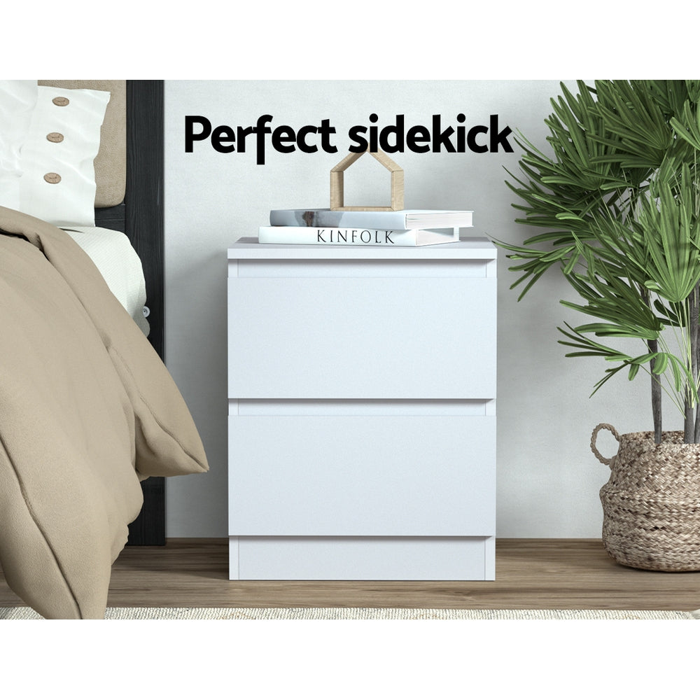 Artiss Bedside Table 2 Drawers PEPE White Furniture > Bedroom
