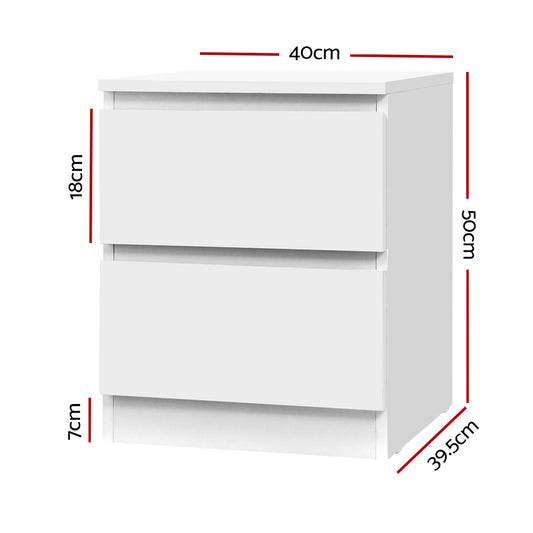 Artiss 2x Bedside Table 2 Drawers PEPE White Furniture > Bedroom > Bedside Tables