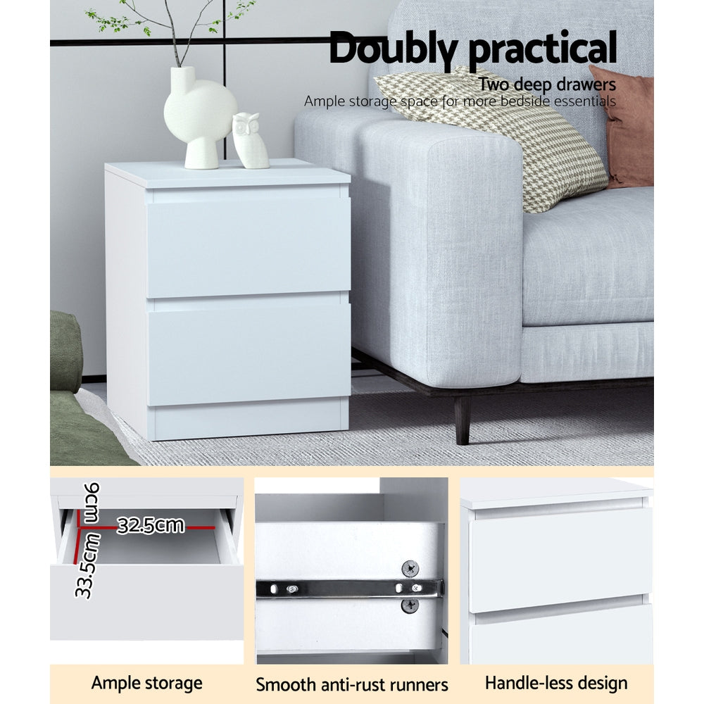 Artiss 2x Bedside Table 2 Drawers PEPE White Furniture > Bedroom > Bedside Tables
