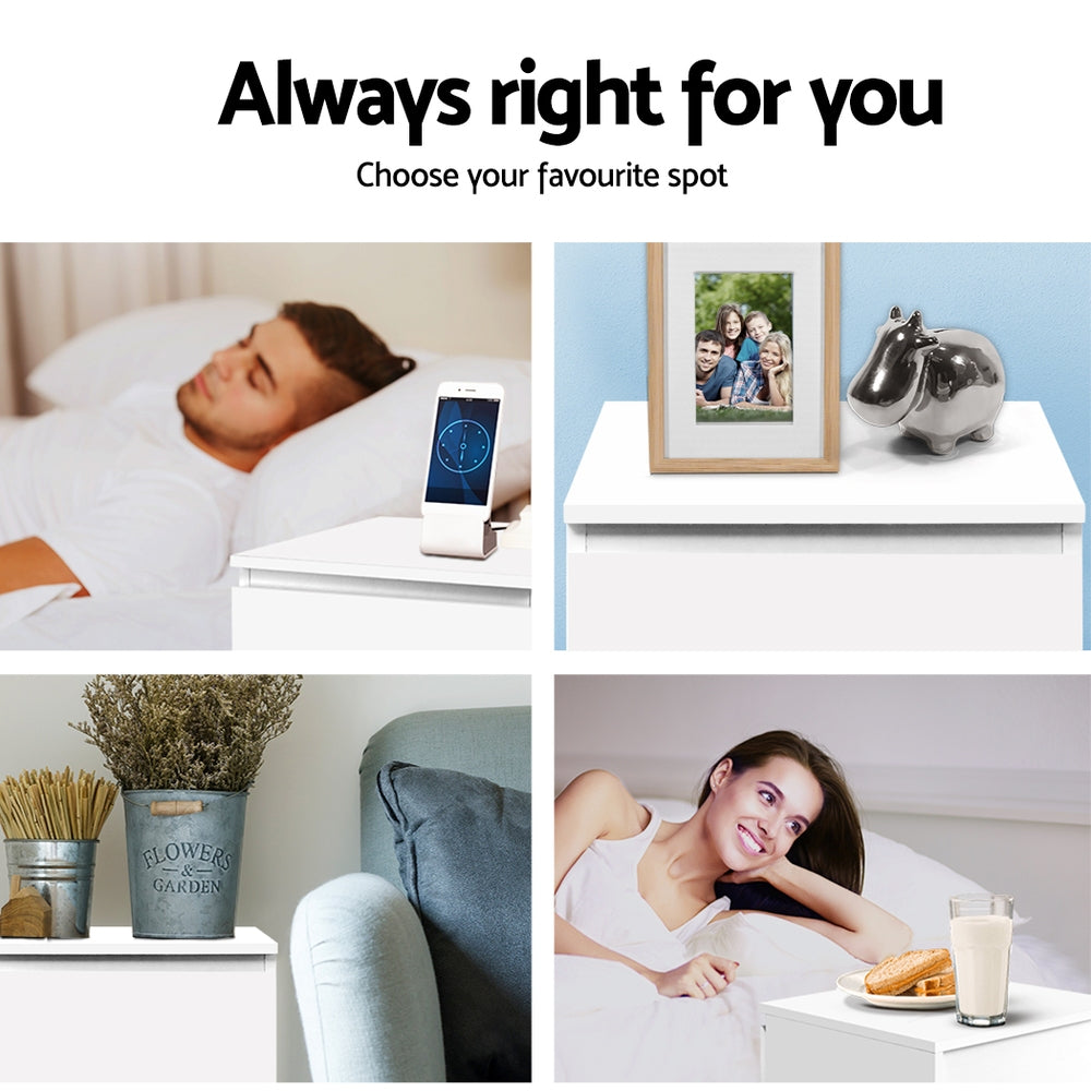Artiss 2x Bedside Table 2 Drawers PEPE White Furniture > Bedroom > Bedside Tables