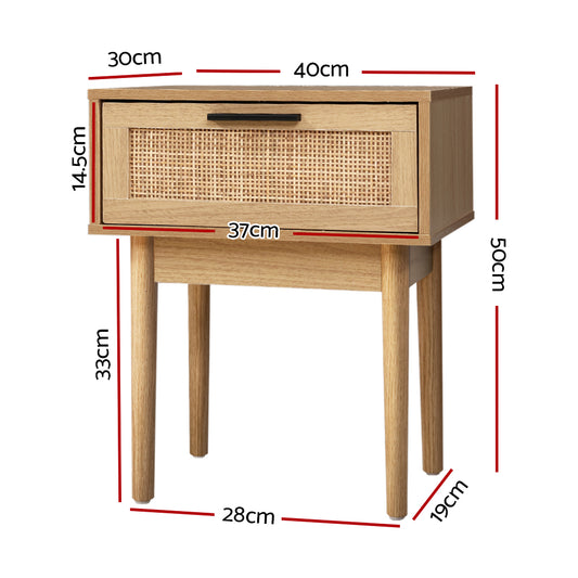 Artiss Bedside Tables Table 1 Drawer Storage Cabinet Rattan Wood Nightstand Furniture > Bedroom