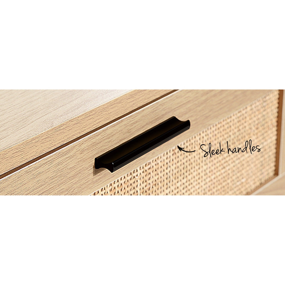 Artiss 4 Chest of Drawers Rattan Tallboy Pine - BRIONY - Furniture > Bedroom > Dressers