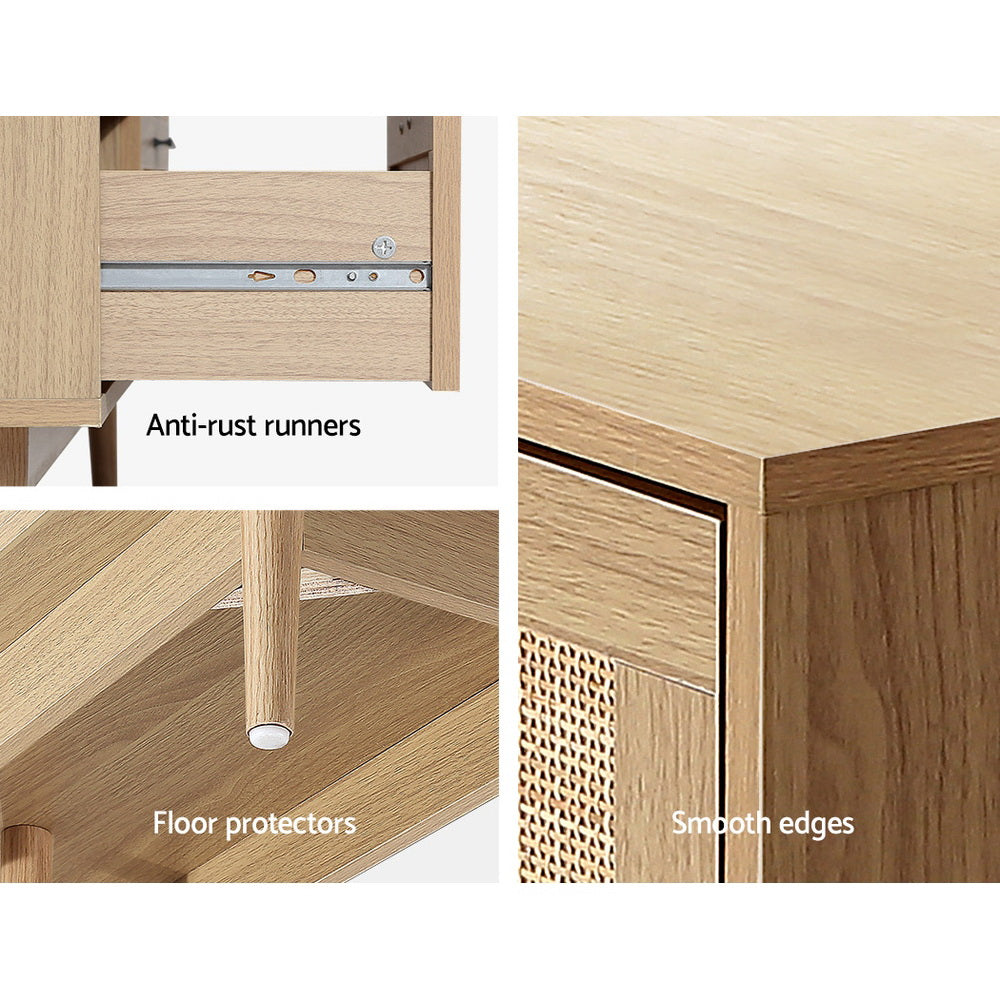 Artiss 4 Chest of Drawers Rattan Tallboy Pine - BRIONY - Furniture > Bedroom > Dressers