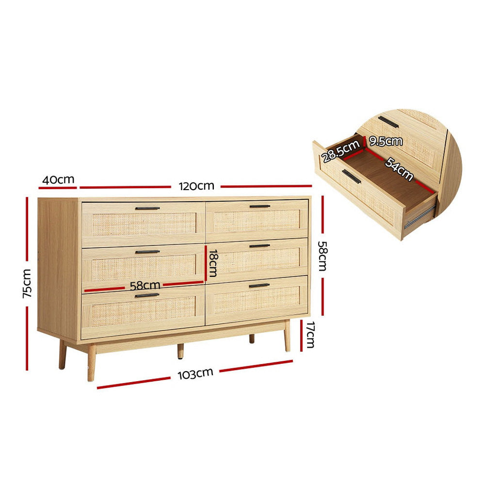 Artiss 6 Chest of Drawers - BRIONY Oak - Furniture > Bedroom > Dressers