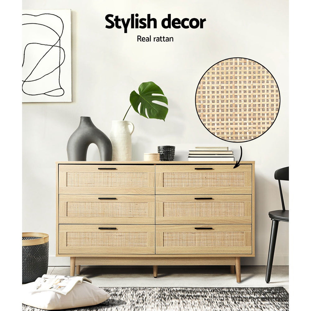 Artiss 6 Chest of Drawers - BRIONY Oak - Furniture > Bedroom > Dressers