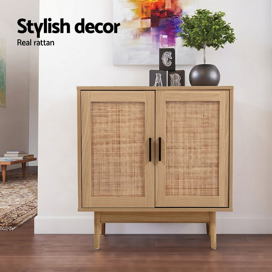 2x Buffet Sideboard Cabinet Rattan Cupboard 2 Doors Storage Pantry BRIONY