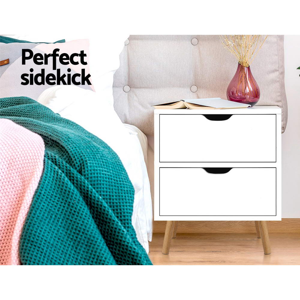 Artiss Bedside Table 2 Drawers BODEN White Furniture > Bedroom > Bedside Tables