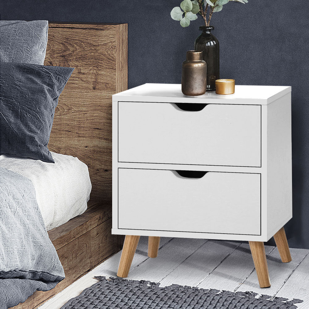 Artiss Bedside Table 2 Drawers BODEN White Furniture > Bedroom > Bedside Tables