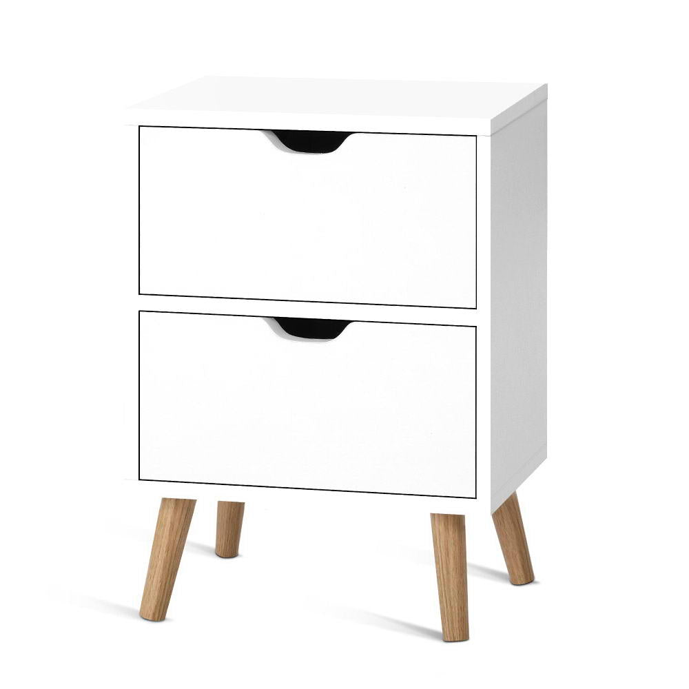 Artiss Bedside Table 2 Drawers BODEN White Furniture > Bedroom > Bedside Tables