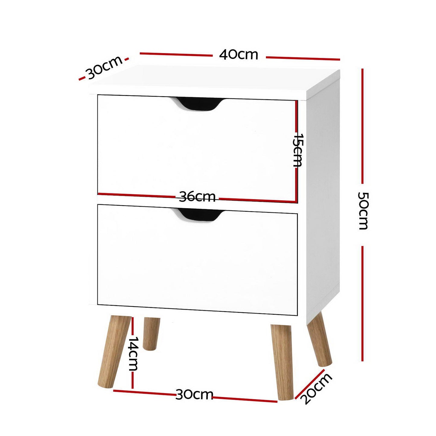 Artiss 2X Bedside Table 2 Drawers BODEN White Furniture > Bedroom > Bedside Tables