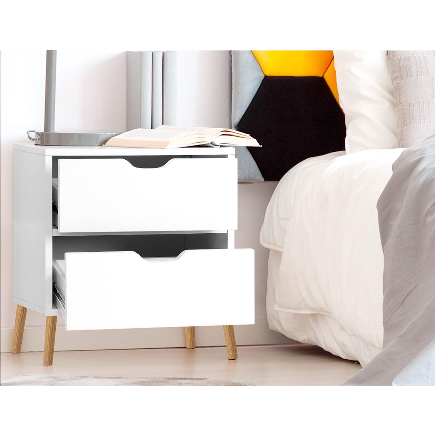Artiss 2X Bedside Table 2 Drawers BODEN White Furniture > Bedroom > Bedside Tables