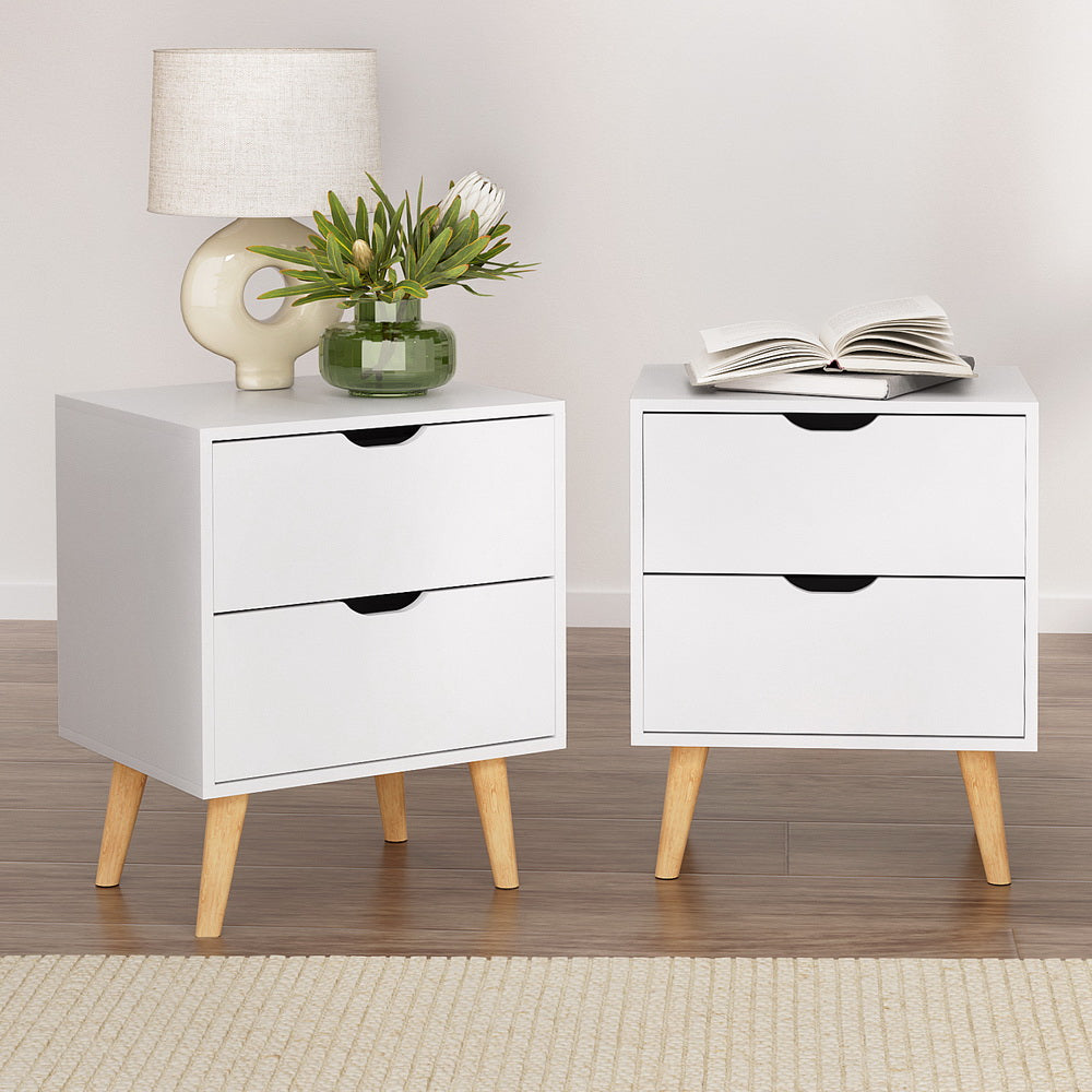 Artiss 2X Bedside Table 2 Drawers BODEN White Furniture > Bedroom > Bedside Tables