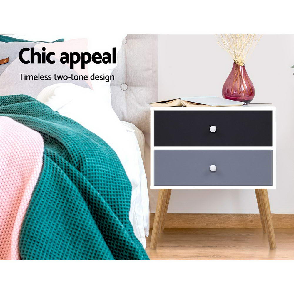Artiss Bedside Table 2 Drawers BONDS White Furniture > Living Room