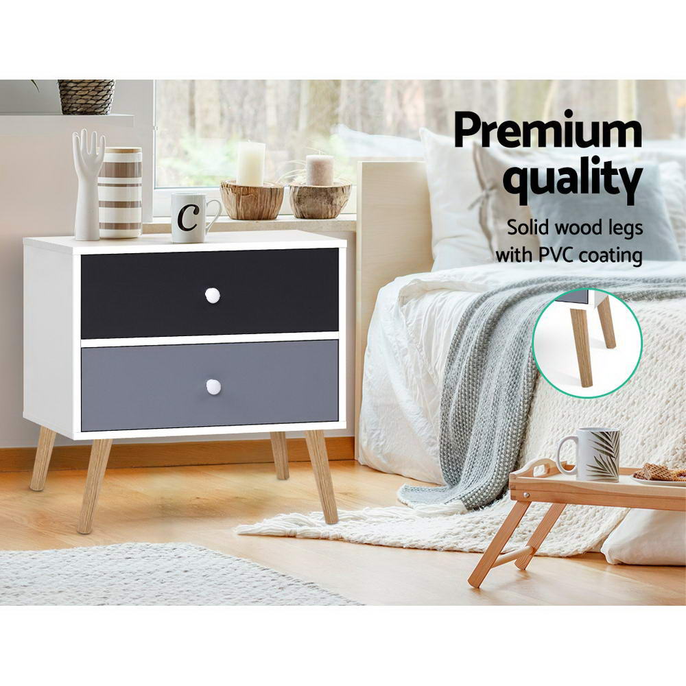 Artiss Bedside Table 2 Drawers BONDS White Furniture > Living Room
