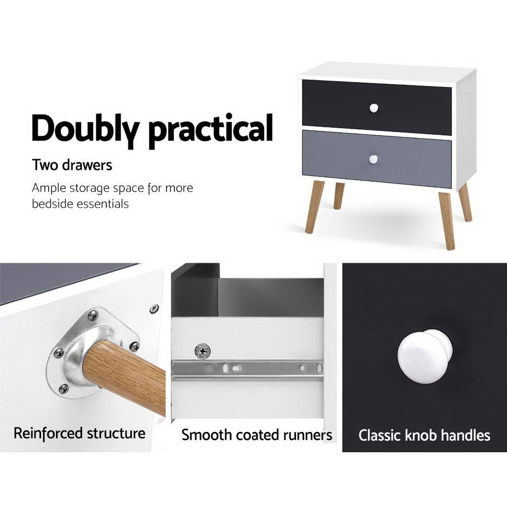 Artiss Bedside Table 2 Drawers BONDS White Furniture > Living Room