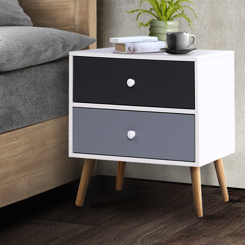 Artiss Bedside Table 2 Drawers BONDS White Furniture > Living Room