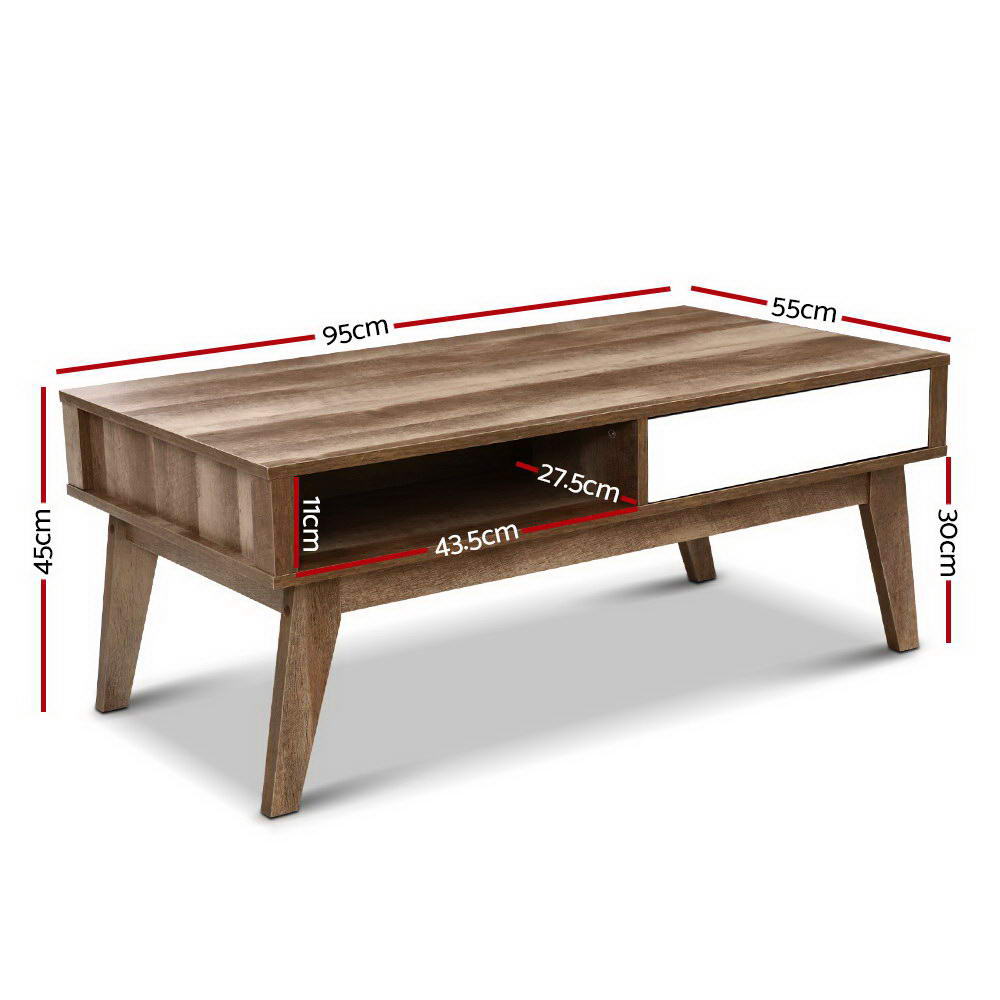 Artiss Coffee Table 2 Drawers Walnut Serena - Furniture > Living Room > Coffee Tables