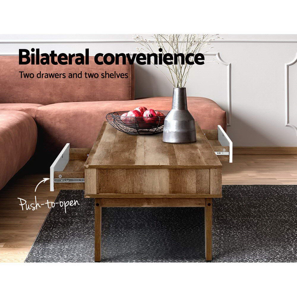 Artiss Coffee Table 2 Drawers Walnut Serena - Furniture > Living Room > Coffee Tables