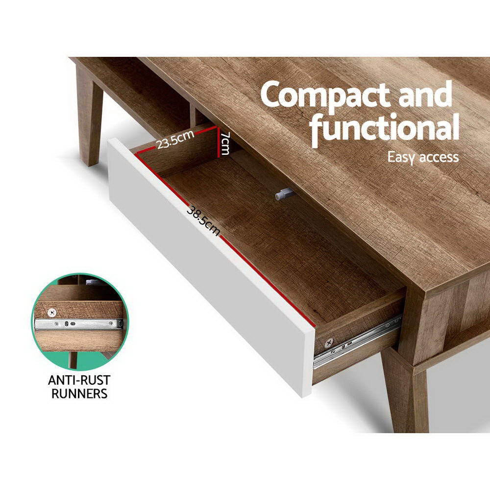 Artiss Coffee Table 2 Drawers Walnut Serena - Furniture > Living Room > Coffee Tables