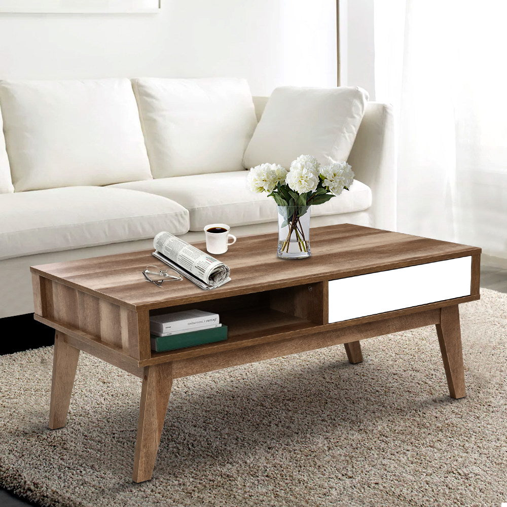 Artiss Coffee Table 2 Drawers Walnut Serena - Furniture > Living Room > Coffee Tables